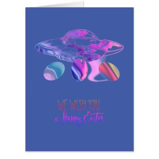 UFO with colorful eggs n02 - Funny Easter Card