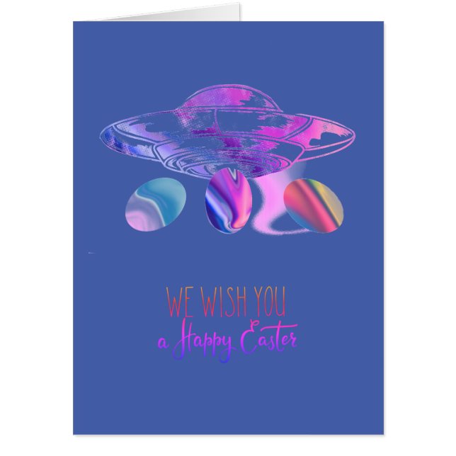 UFO with colorful eggs n02 - Funny Easter Card (Front)