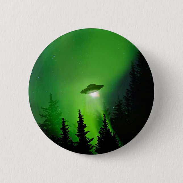 UFO with Northern Lights Pinback Button (Front)