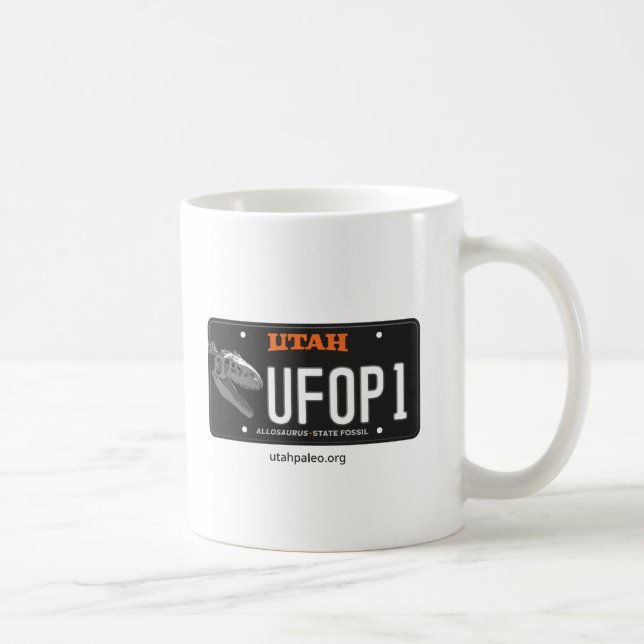 UFOP Logo & Allosaurus License Plate 11 oz. Mug (Right)