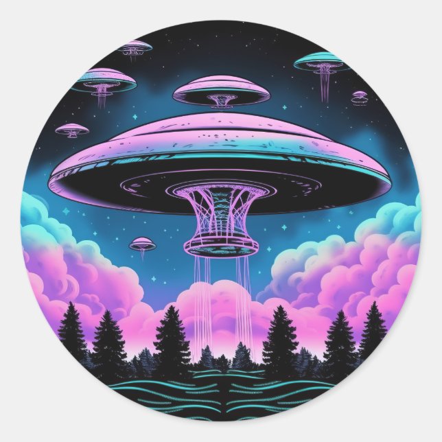 UFOs Alien Invasion Aesthetic  Classic Round Sticker (Front)
