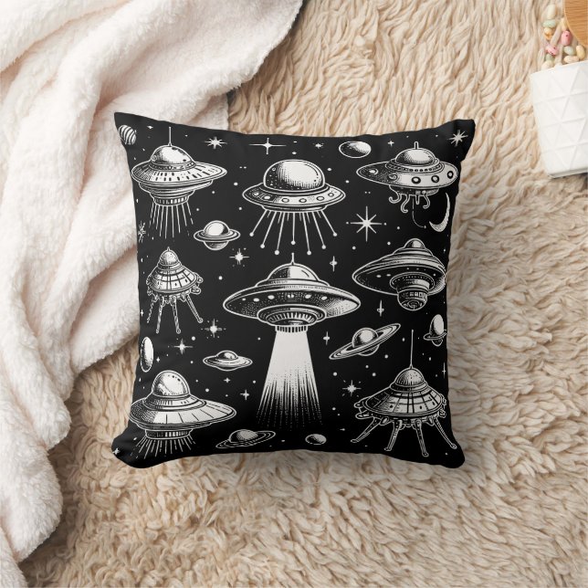 UFOs and Flying Saucers Sci Fi  Throw Pillow (Blanket)