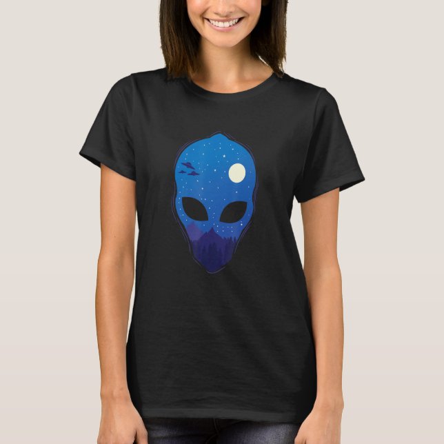 Ufos at Night in Alien Head T-Shirt (Front)