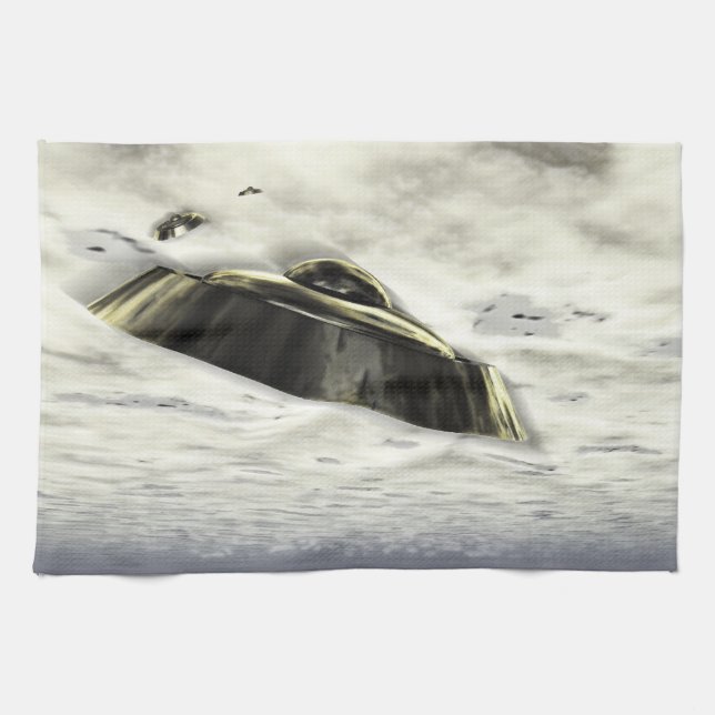 UFOs in Flight Kitchen Towel (Horizontal)