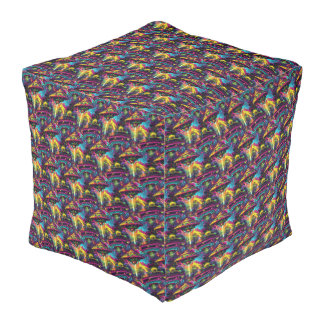 UFOs in Urban Graffiti Pattern Pouf