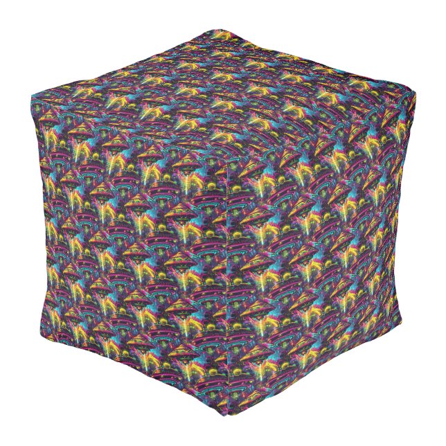 UFOs in Urban Graffiti Pattern Pouf (Angled Front)