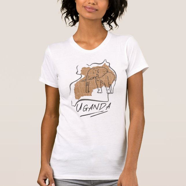 Uganda Elephant Map Outline  T-Shirt (Front)