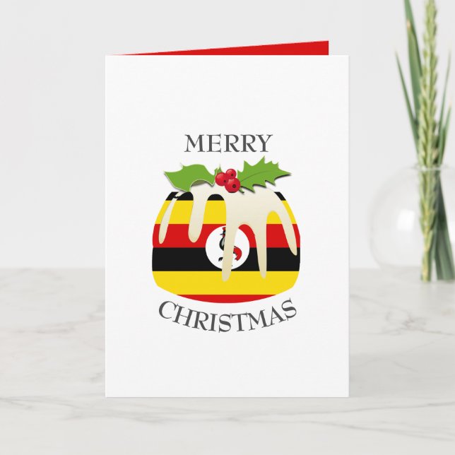 UGANDA FLAG | Christmas Pudding | Festive Holiday Card (Front)