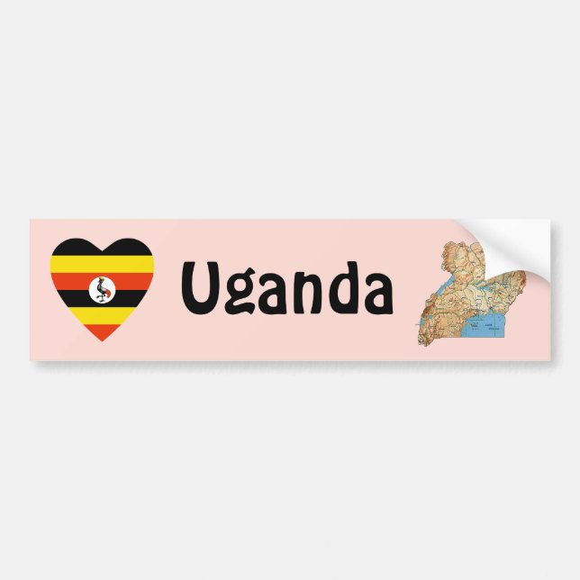 Uganda Flag Heart + Map Bumper Sticker (Front)
