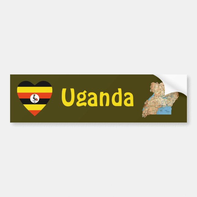 Uganda Flag Heart + Map Bumper Sticker (Front)