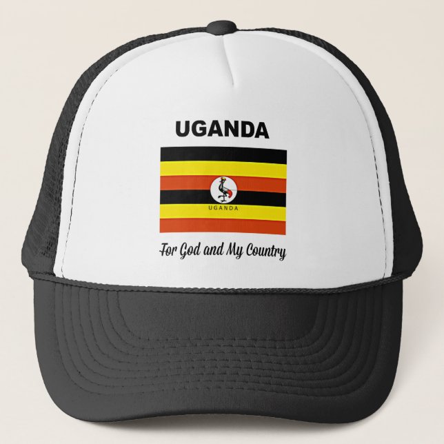 Uganda flag, labeled trucker hat (Front)