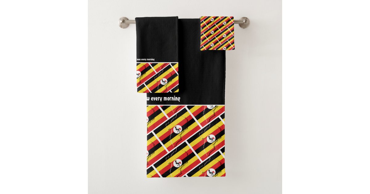 UGANDA FLAG Personalized Scripture BLACK Bath Towel Set Zazzle