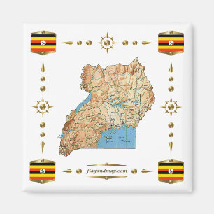 Uganda Map + Flags Magnet
