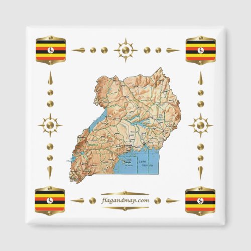 Uganda Map  Flags Magnet