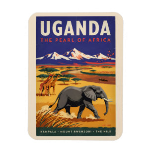 Uganda Safari Illustration Travel Art Vintage Magnet