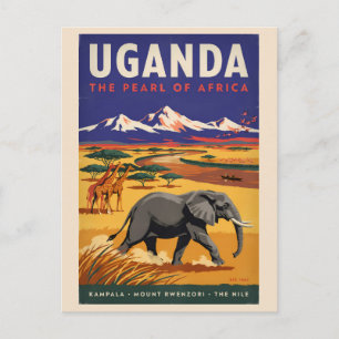 Uganda Safari Illustration Travel Art Vintage Postcard