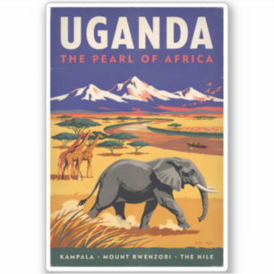 Uganda Safari Illustration Travel Art Vintage Sticker