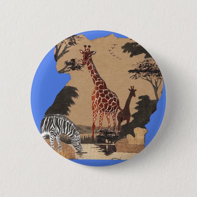 Uganda Wildlife Map Art Print Button (Front)