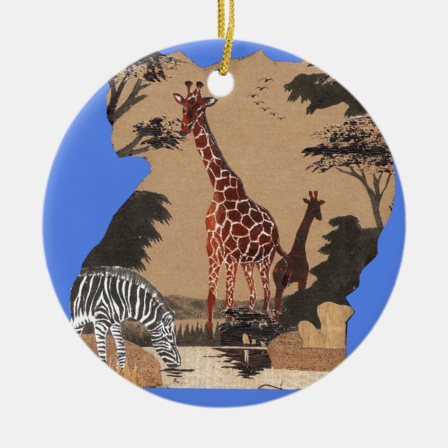 Uganda Wildlife Map Art Print Ceramic Ornament (Front)