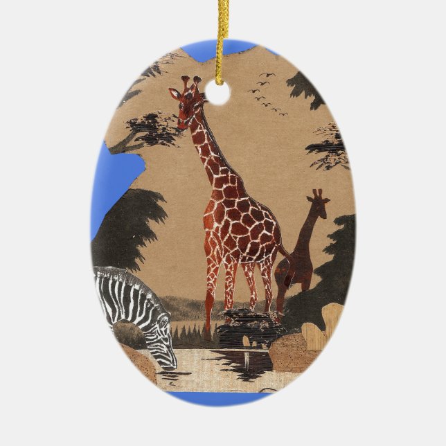 Uganda Wildlife Map Art Print Ceramic Ornament (Front)