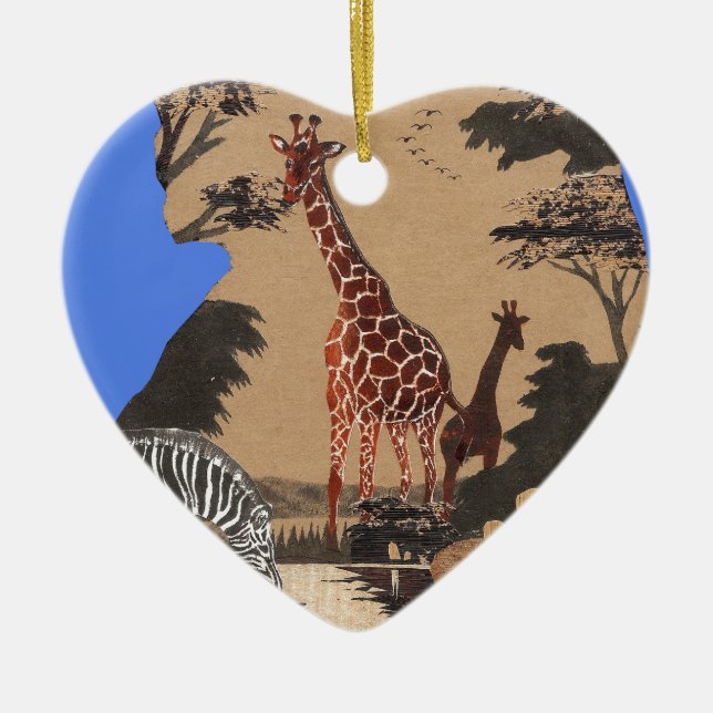 Uganda Wildlife Map Art Print Ceramic Ornament (Front)