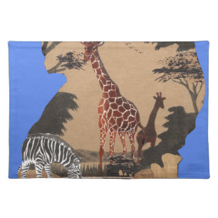 Uganda Wildlife Map Art Print Cloth Placemat