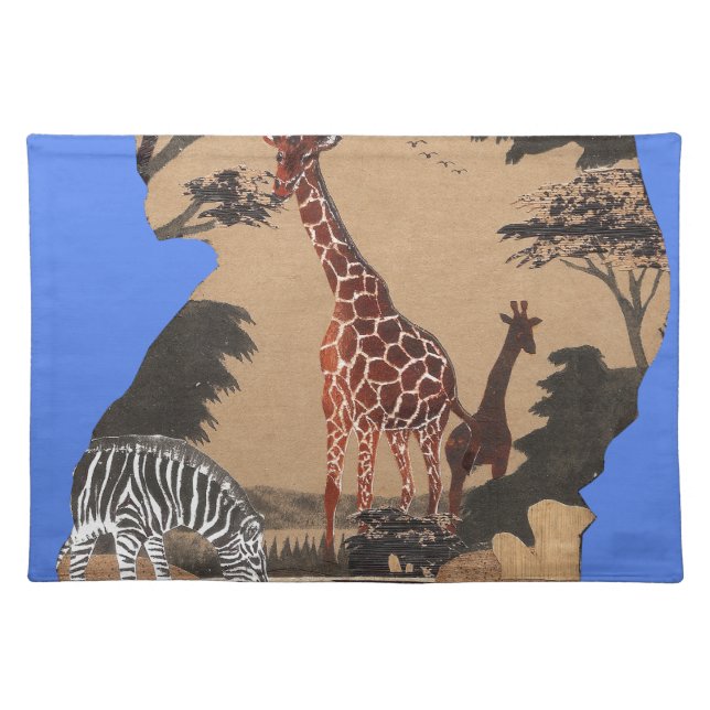Uganda Wildlife Map Art Print Cloth Placemat (Front)