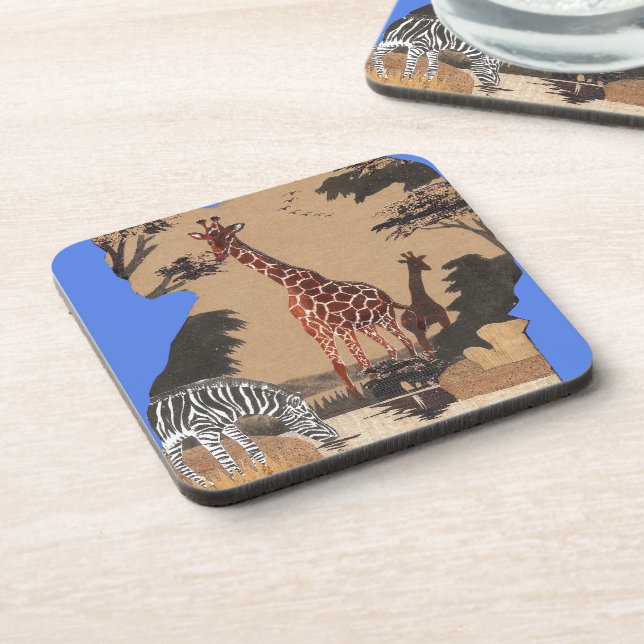 Uganda Wildlife Map Art Print Coaster (Left Side)