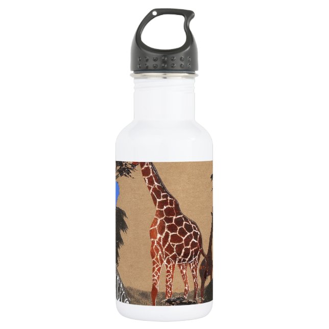 Uganda Wildlife Map Art Print/Graphic Stainless Steel Water Bottle (Front)