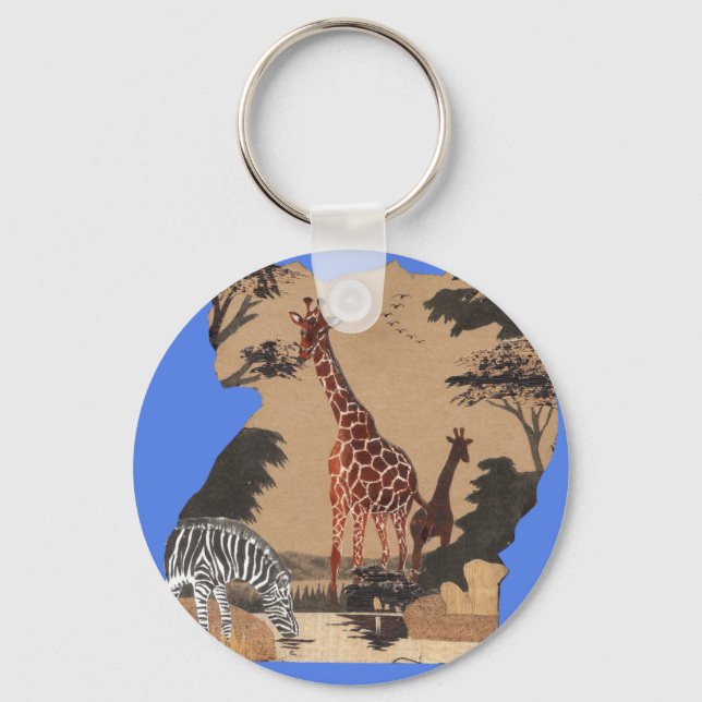 Uganda Wildlife Map Art Print Keychain (Front)