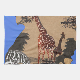 Uganda Wildlife Map Art Print Kitchen Towel