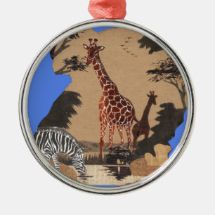 Uganda Wildlife Map Art Print Metal Ornament
