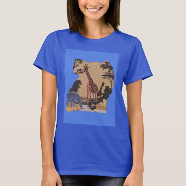 Uganda Wildlife Map Art Print T-Shirt (Front)