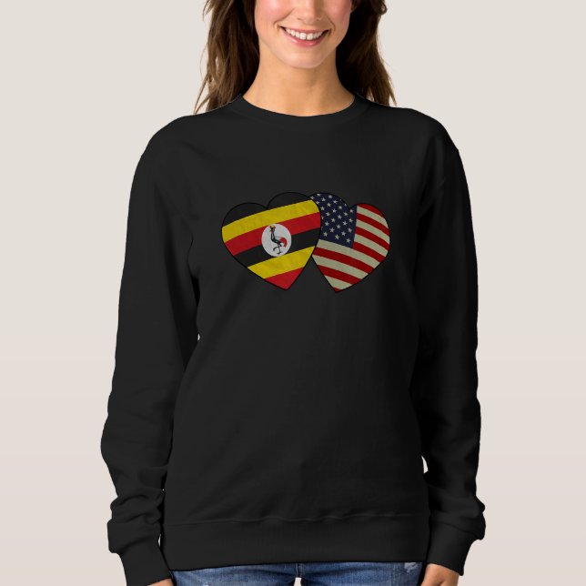 Ugandan American Couple Heart Love Flag Valentine Sweatshirt (Front)