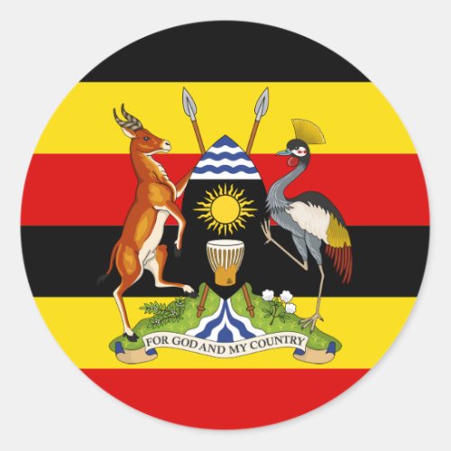 Ugandan Flag  Coat of Arms Flag of Uganda Classic Round Sticker