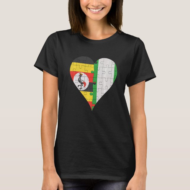 Ugandan Nigerian Flag Heart   T-Shirt (Front)