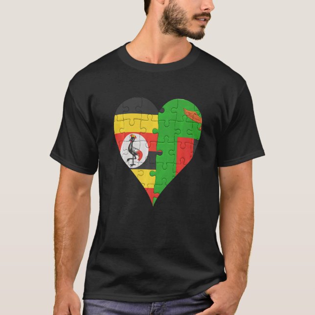 Ugandan Zambian Flag Heart T-Shirt (Front)
