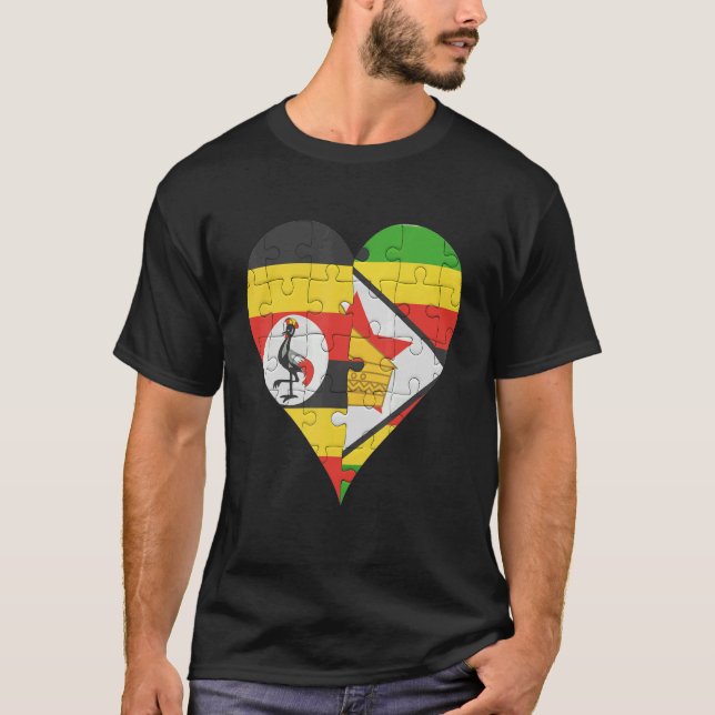 Ugandan Zimbabwean Flag Heart T-Shirt (Front)