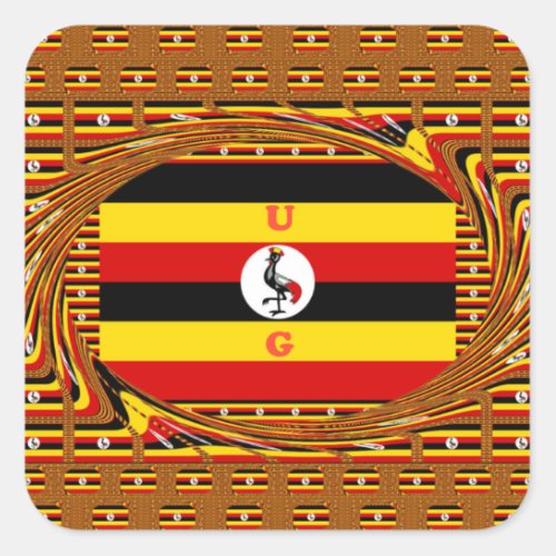 Ugandas Heartbeat A Symphony of  Symbol Colors Square Sticker