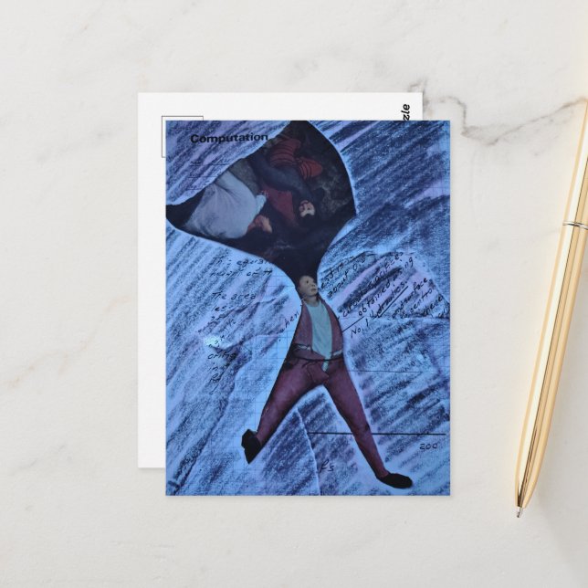 Ugh Computation Mixed Media Collage Postcard (Front/Back In Situ)