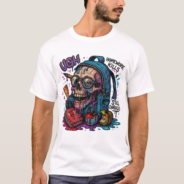 UGH! Homework Kills Skull Tee for Guys (Front)