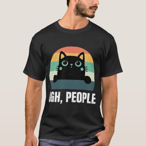 Ugh People Black Cat Retro Style Anti Social Intro T_Shirt