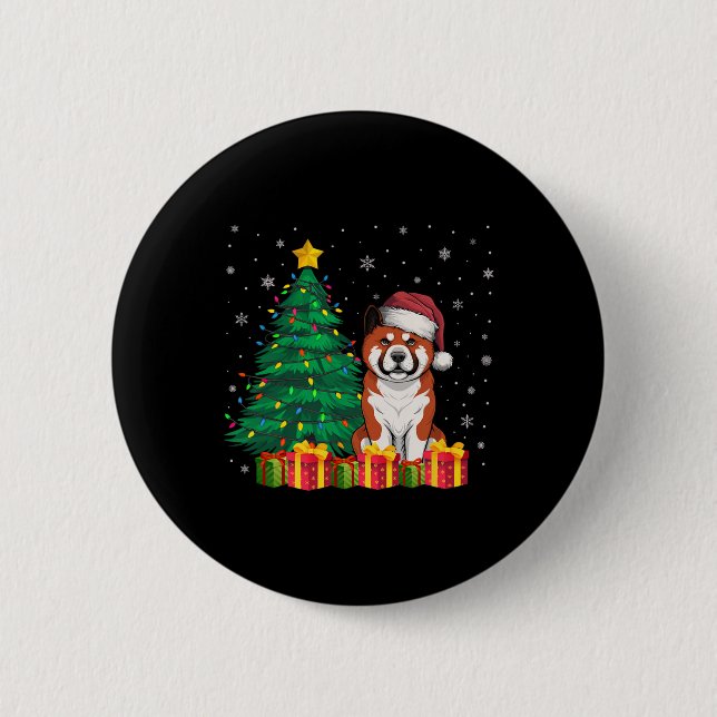 Ugly Akita Santa Hat Christmas Lights Dog Lover Xm Button (Front)
