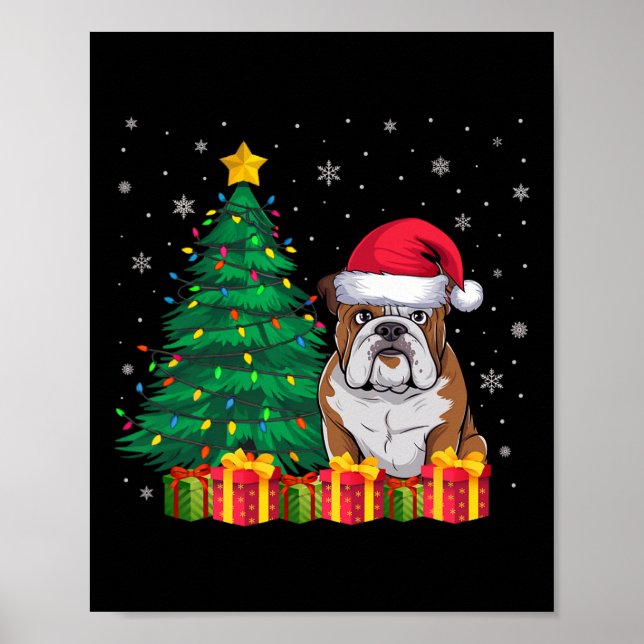 Ugly American Bulldog Santa Hat Christmas Lights D Poster (Front)