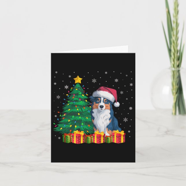 Ugly Australian Shepherd Santa Hat Christmas Light Card (Front)