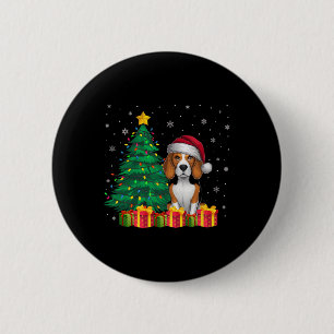 Ugly Beagle Santa Hat Christmas Lights Dog Lover X Button