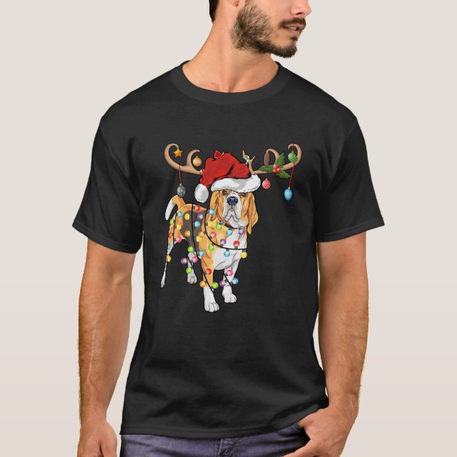 Ugly Beagle Xmas Gift Lighting Reindeer Beagle Chr T-Shirt (Front)