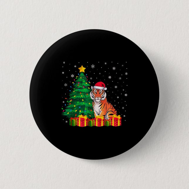 Ugly Bengal Tiger Santa Hat Christmas Tree Lights  Button (Front)