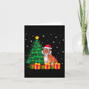 Ugly Bengal Tiger Santa Hat Christmas Tree Lights  Card