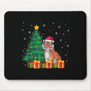 Ugly Bengal Tiger Santa Hat Christmas Tree Lights  Mouse Pad